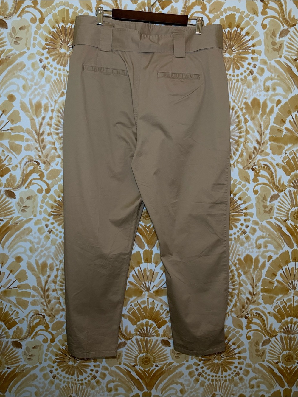 Lauren Ralph Lauren Khaki Paperbag Pants | Belted Tapered Ankle Trouser - Picture 7 of 12